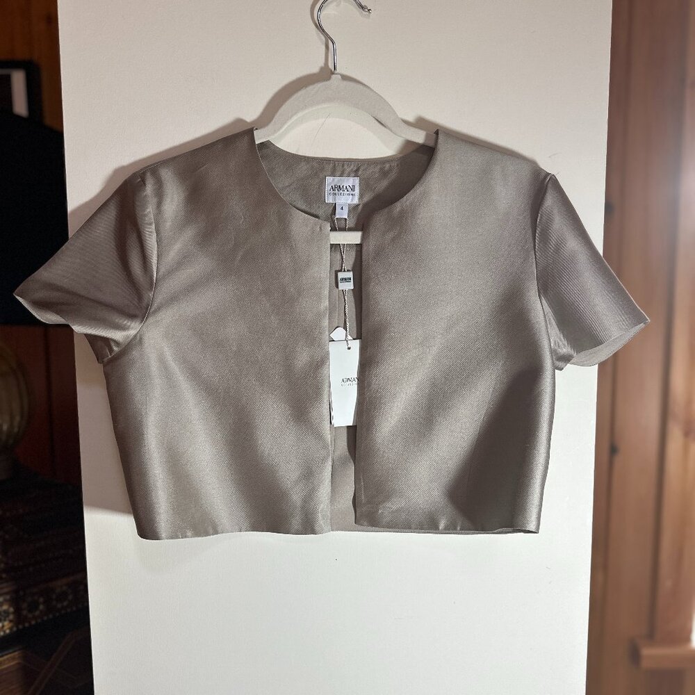NWT - ARMANI COLLEZIONI Beige Gold Jacket Shrug Bolero Silk Bolero Jacket - 4